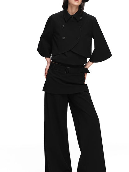 RUN TO THE FUTURE Black Faux Two Piece Wide Leg Women&