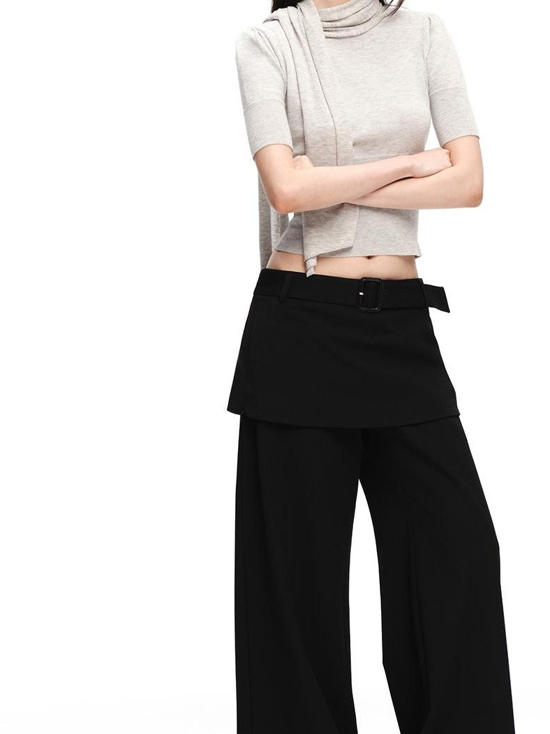 RUN TO THE FUTURE Black Faux Two Piece Wide Leg Women&