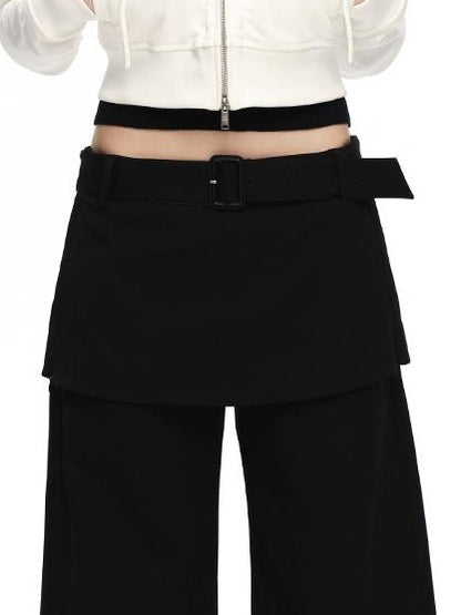 RUN TO THE FUTURE Black Faux Two Piece Wide Leg Women&