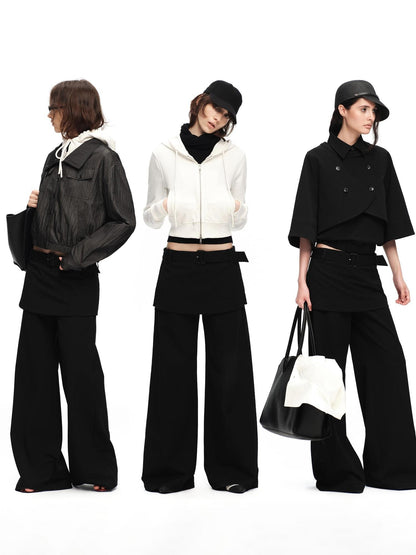 RUN TO THE FUTURE Black Faux Two Piece Wide Leg Women&