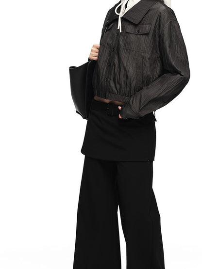 RUN TO THE FUTURE Black Faux Two Piece Wide Leg Women&