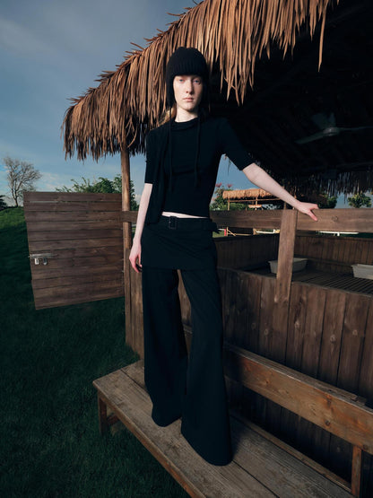 RUN TO THE FUTURE Black Faux Two Piece Wide Leg Women&