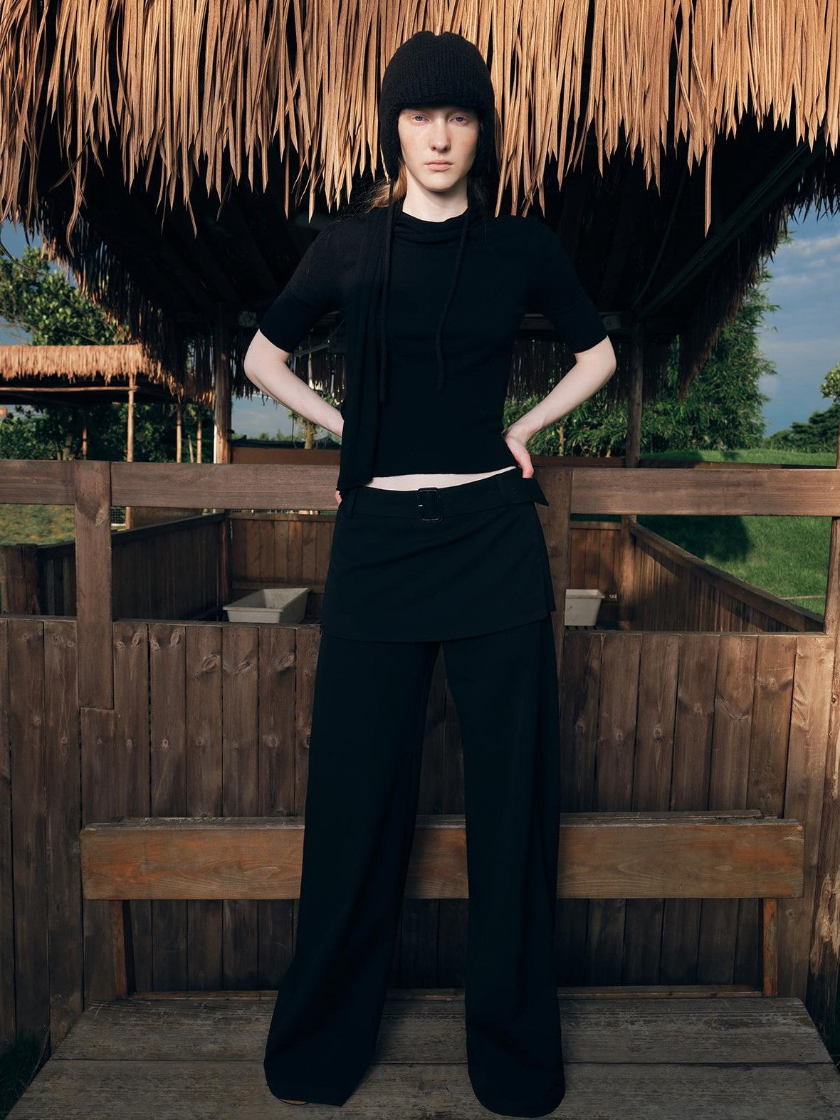 RUN TO THE FUTURE Black Faux Two Piece Wide Leg Women&