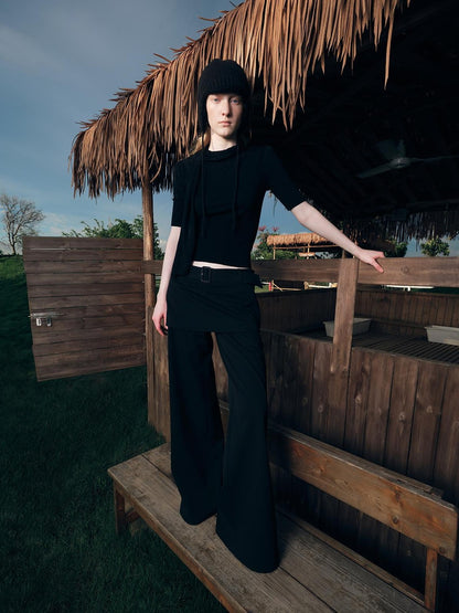 RUN TO THE FUTURE Black Faux Two Piece Wide Leg Women&