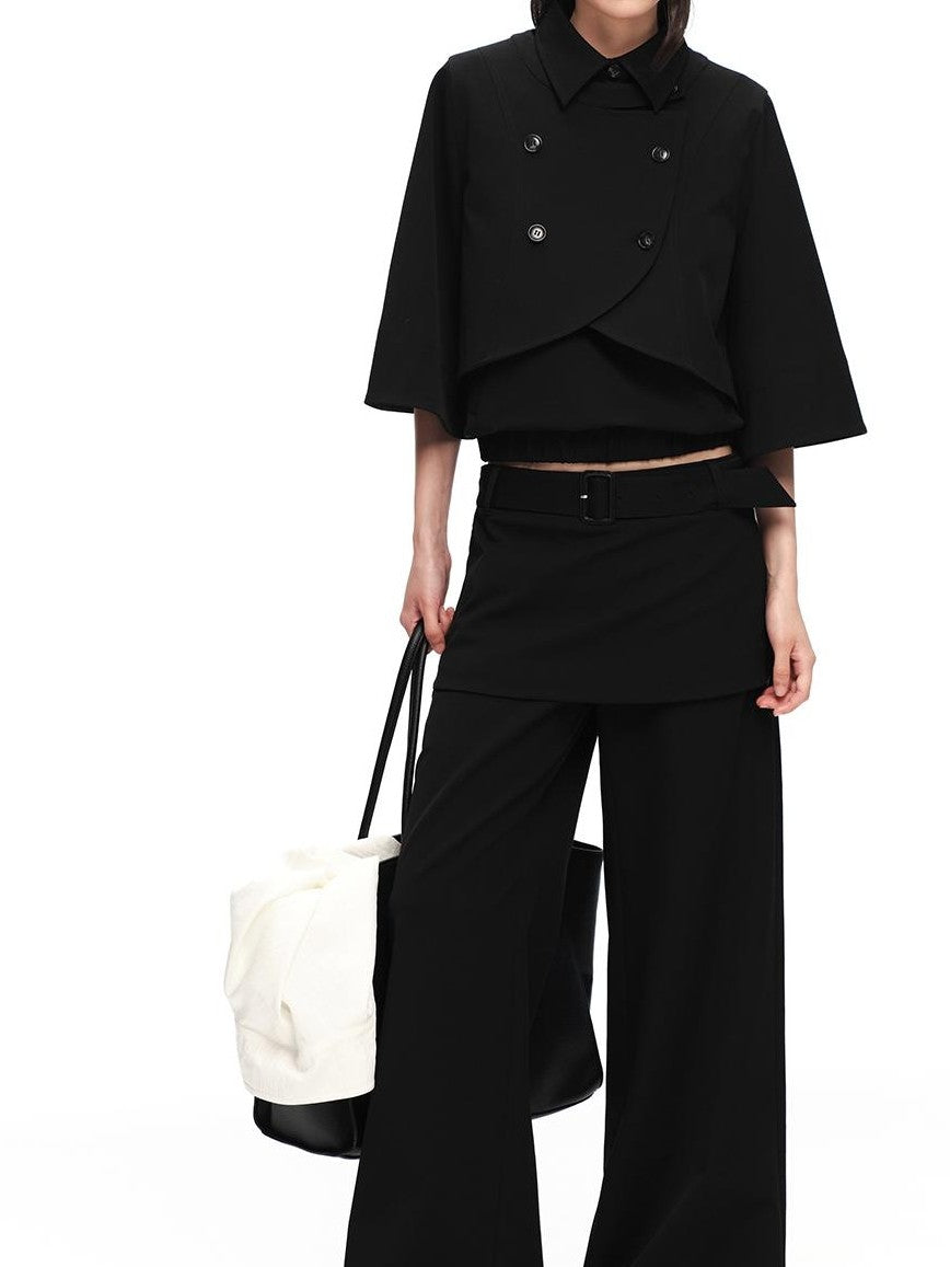 RUN TO THE FUTURE Black Faux Two Piece Wide Leg Women&