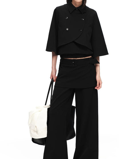 RUN TO THE FUTURE Black Faux Two Piece Wide Leg Women&