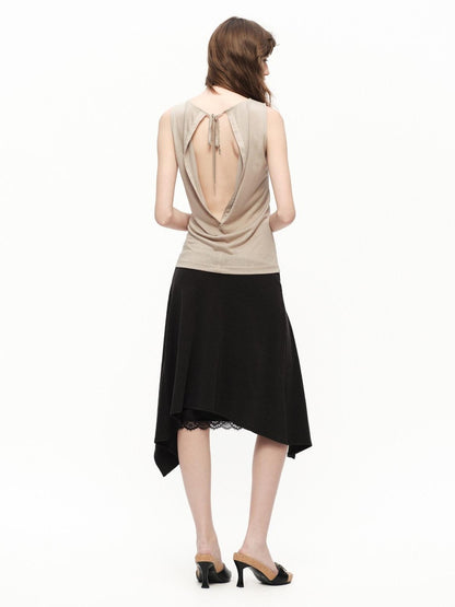 RUN TO THE FUTURE Black Lace Spliced Asymmetric Drapey A Line Women&
