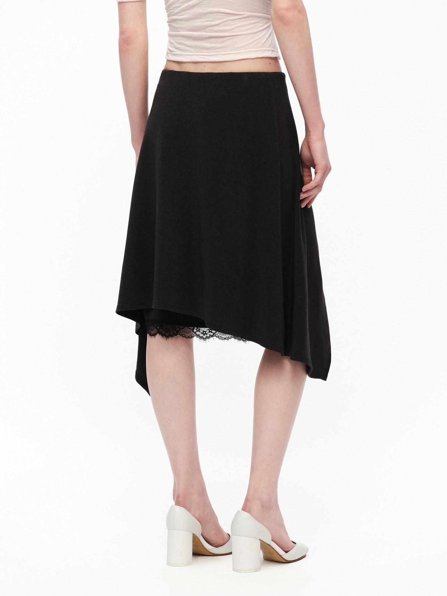 RUN TO THE FUTURE Black Lace Spliced Asymmetric Drapey A Line Women&