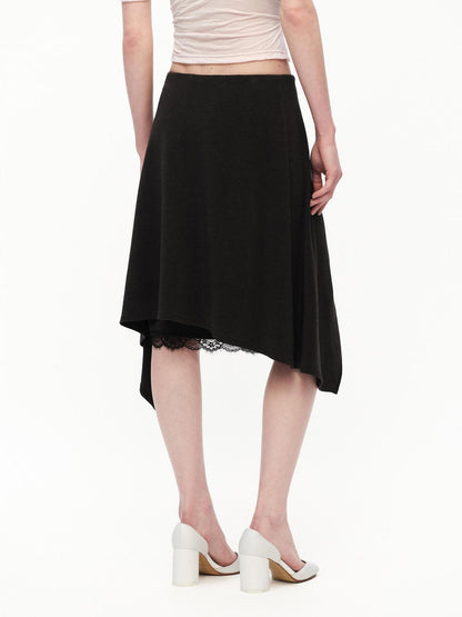RUN TO THE FUTURE Black Lace Spliced Asymmetric Drapey A Line Women&