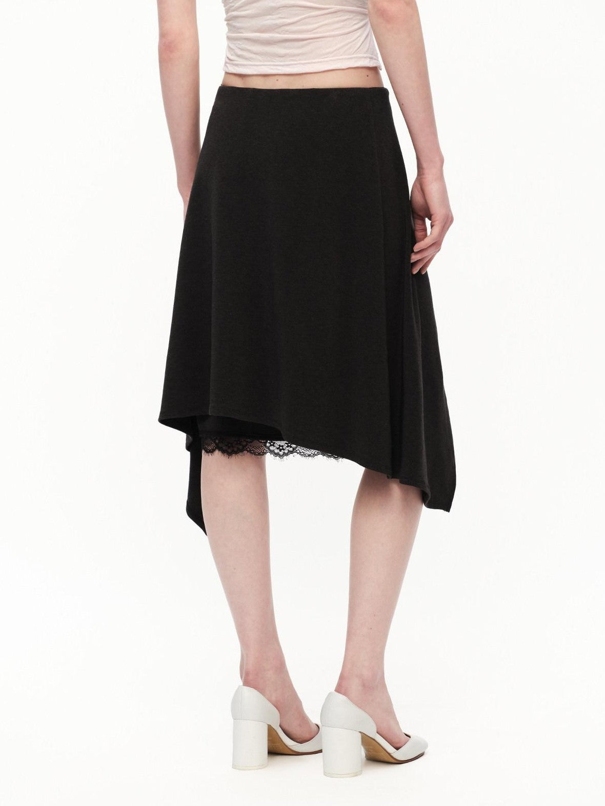 RUN TO THE FUTURE Black Lace Spliced Asymmetric Drapey A Line Women&