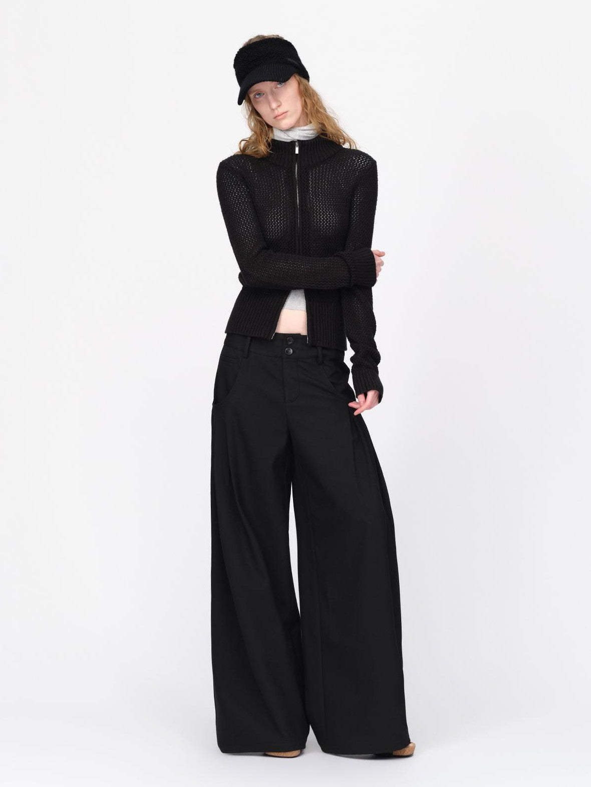 RUN TO THE FUTURE Black Minimalist Wide Leg Mid Low Rise Women&