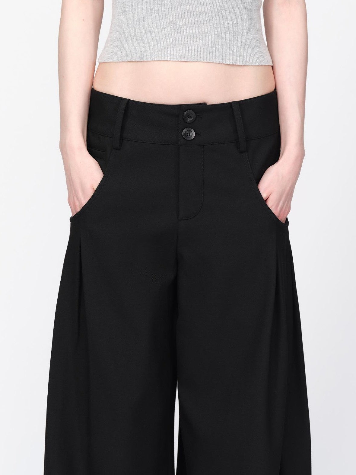 RUN TO THE FUTURE Black Minimalist Wide Leg Mid Low Rise Women&