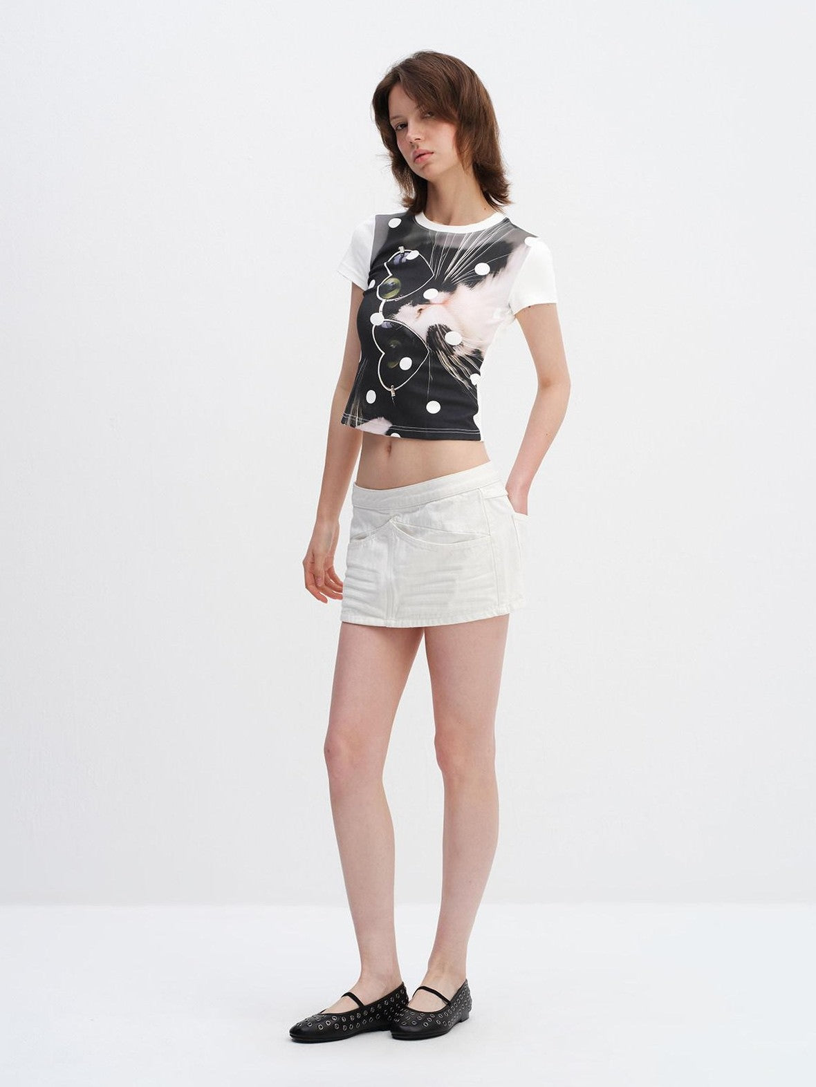 RUN TO THE FUTURE Black Studded Cutout Mary Jane Women&