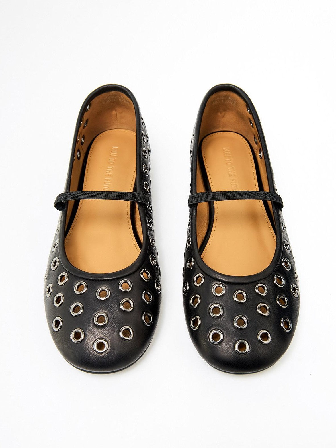 RUN TO THE FUTURE Black Studded Cutout Mary Jane Women&