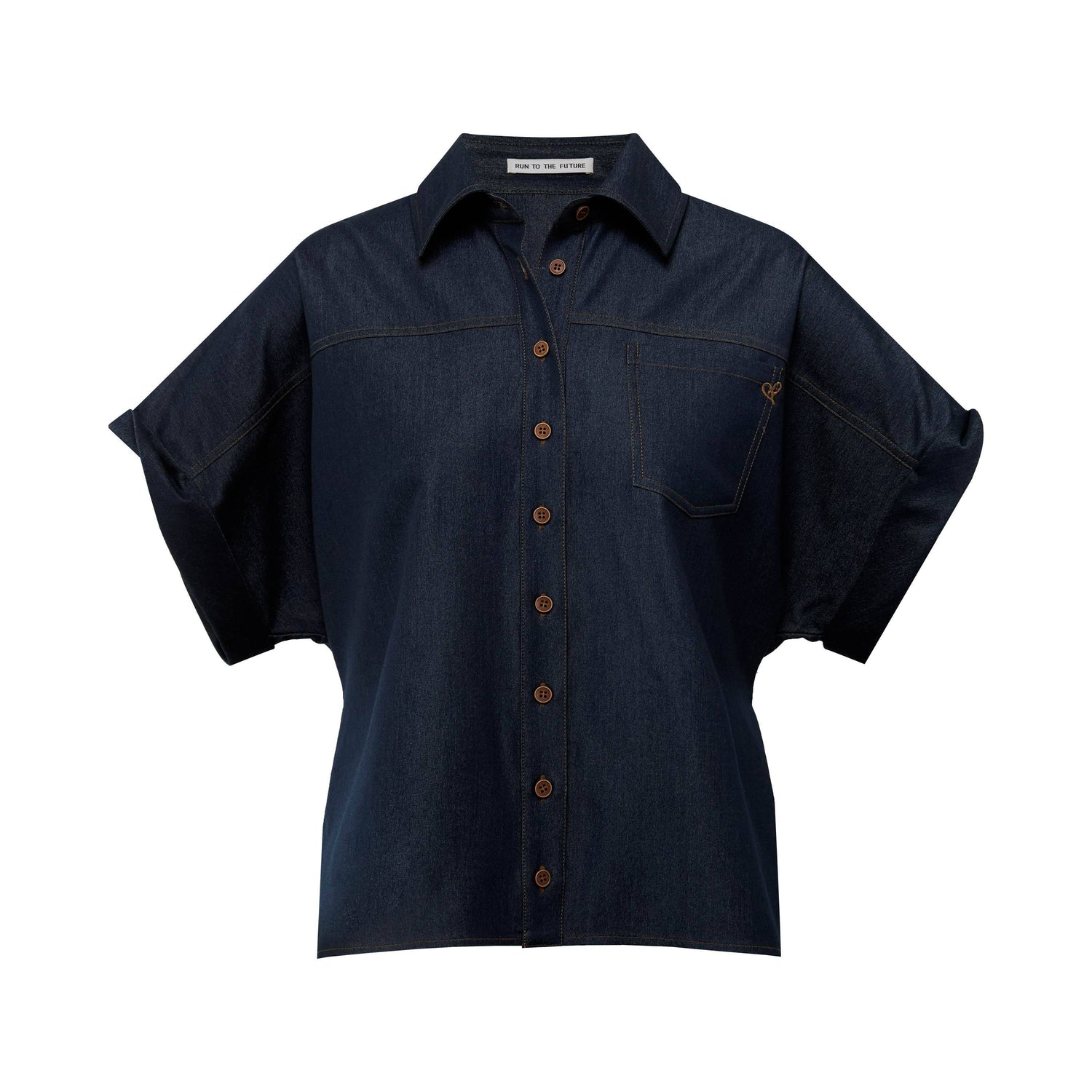 RUN_TO_THE_FUTURE_Blue_Embroidered_Bat_Sleeve_Collared_Women&