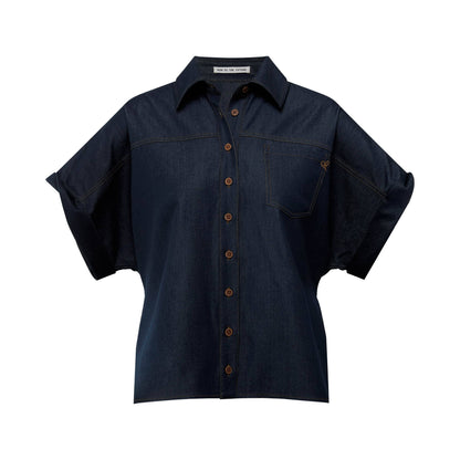 RUN_TO_THE_FUTURE_Blue_Embroidered_Bat_Sleeve_Collared_Women&