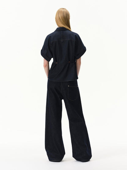RUN TO THE FUTURE Blue Embroidered Bat Sleeve Collared Women&