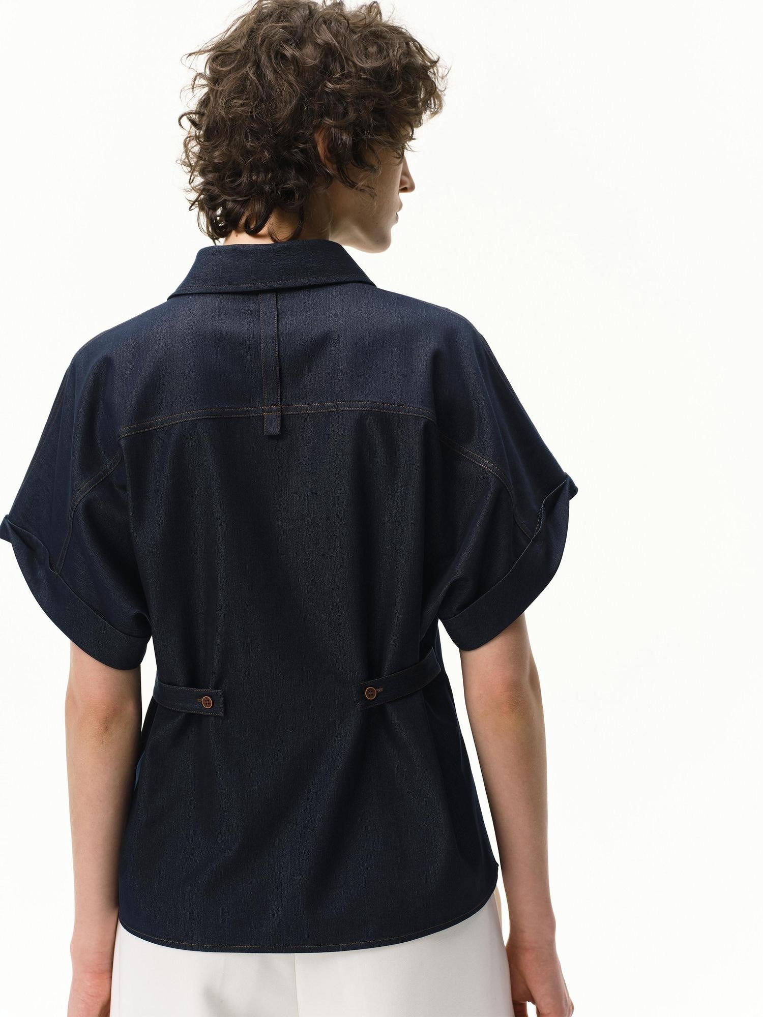 RUN TO THE FUTURE Blue Embroidered Bat Sleeve Collared Women&