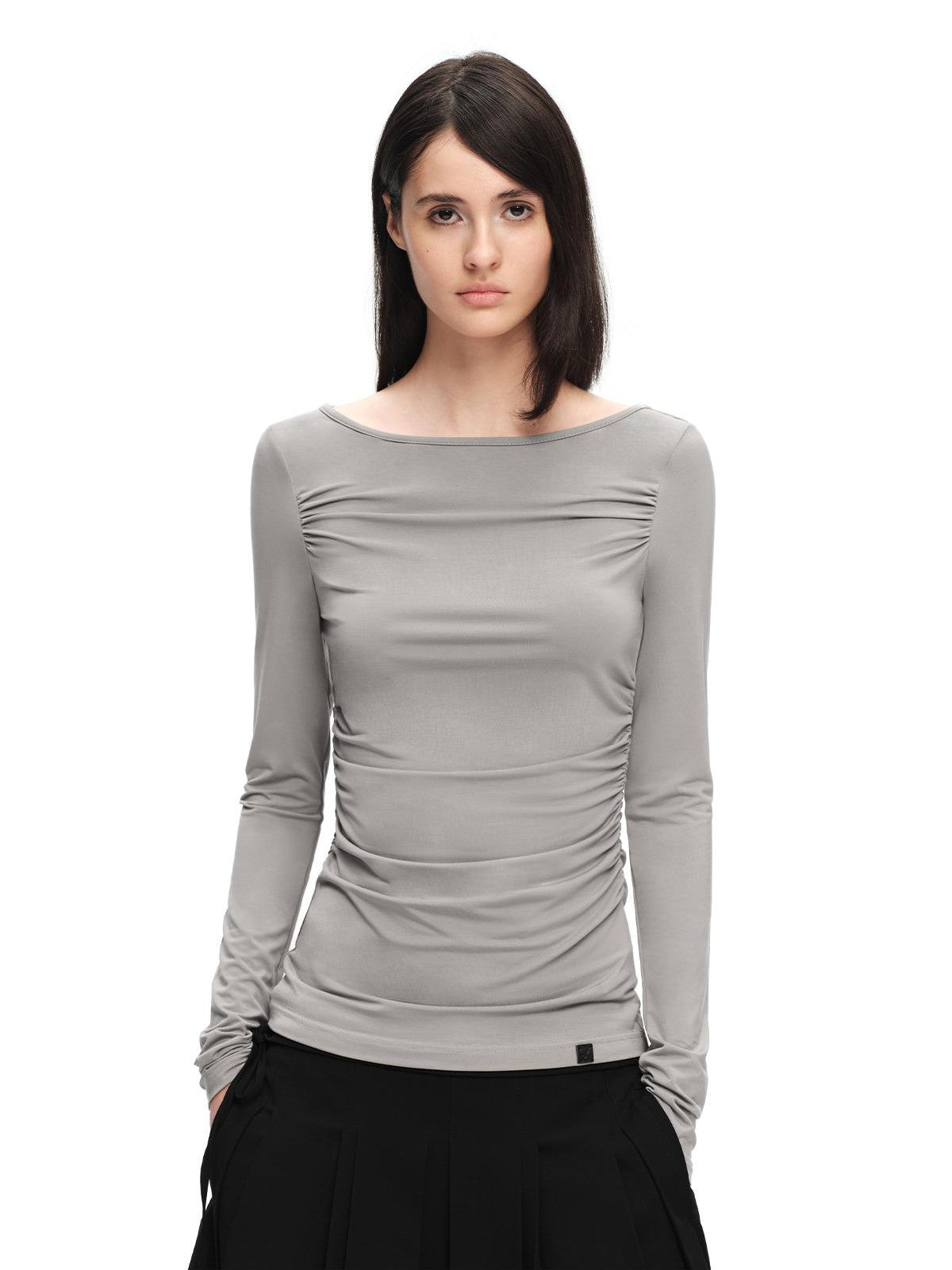 RUN TO THE FUTURE Boat Neck Ruched Slim Fit Women&