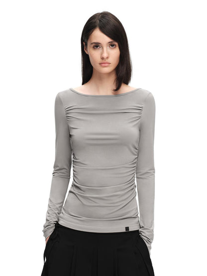 RUN TO THE FUTURE Boat Neck Ruched Slim Fit Women&