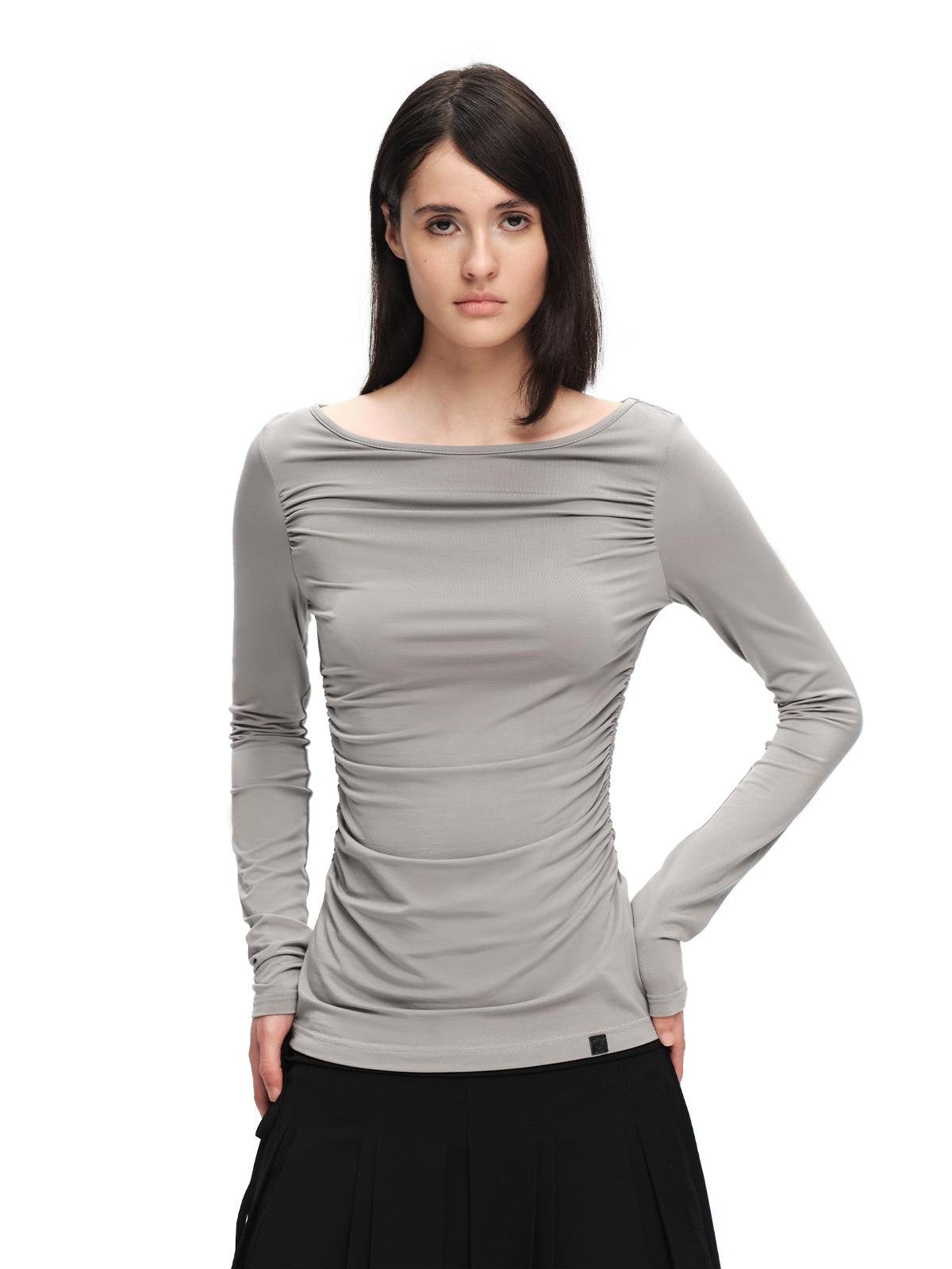 RUN TO THE FUTURE Boat Neck Ruched Slim Fit Women&