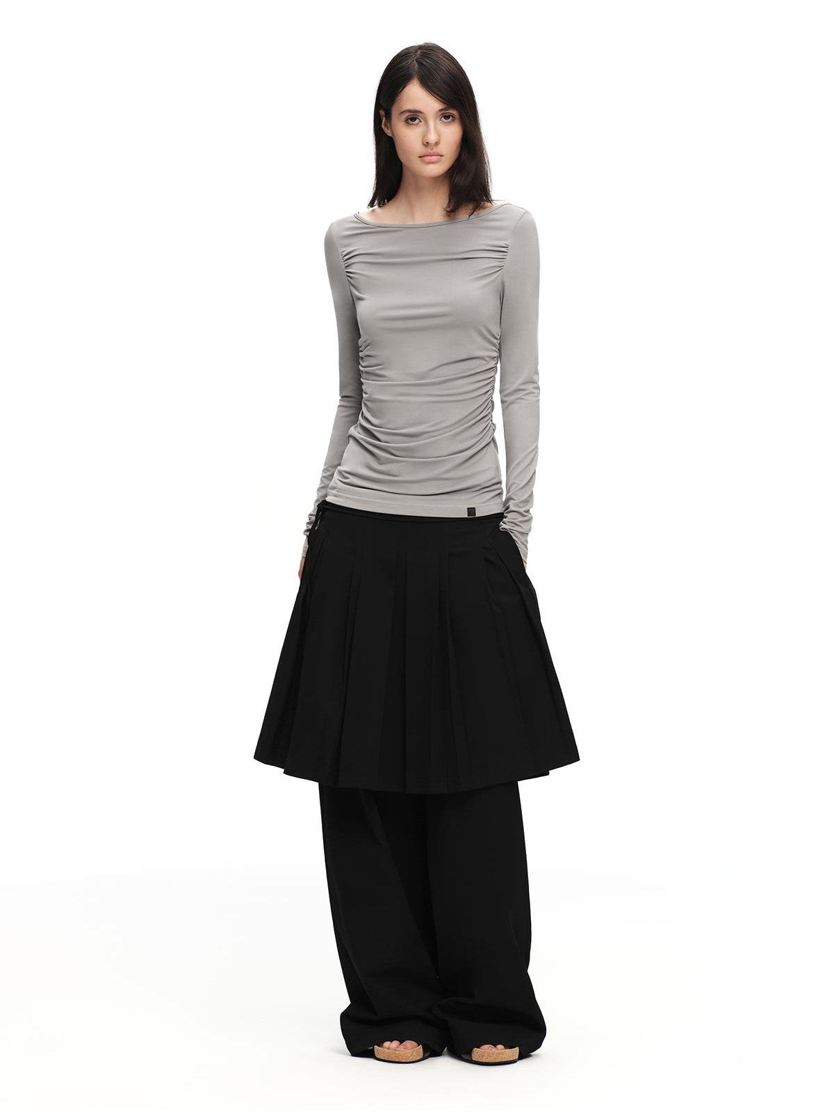 RUN TO THE FUTURE Boat Neck Ruched Slim Fit Women&