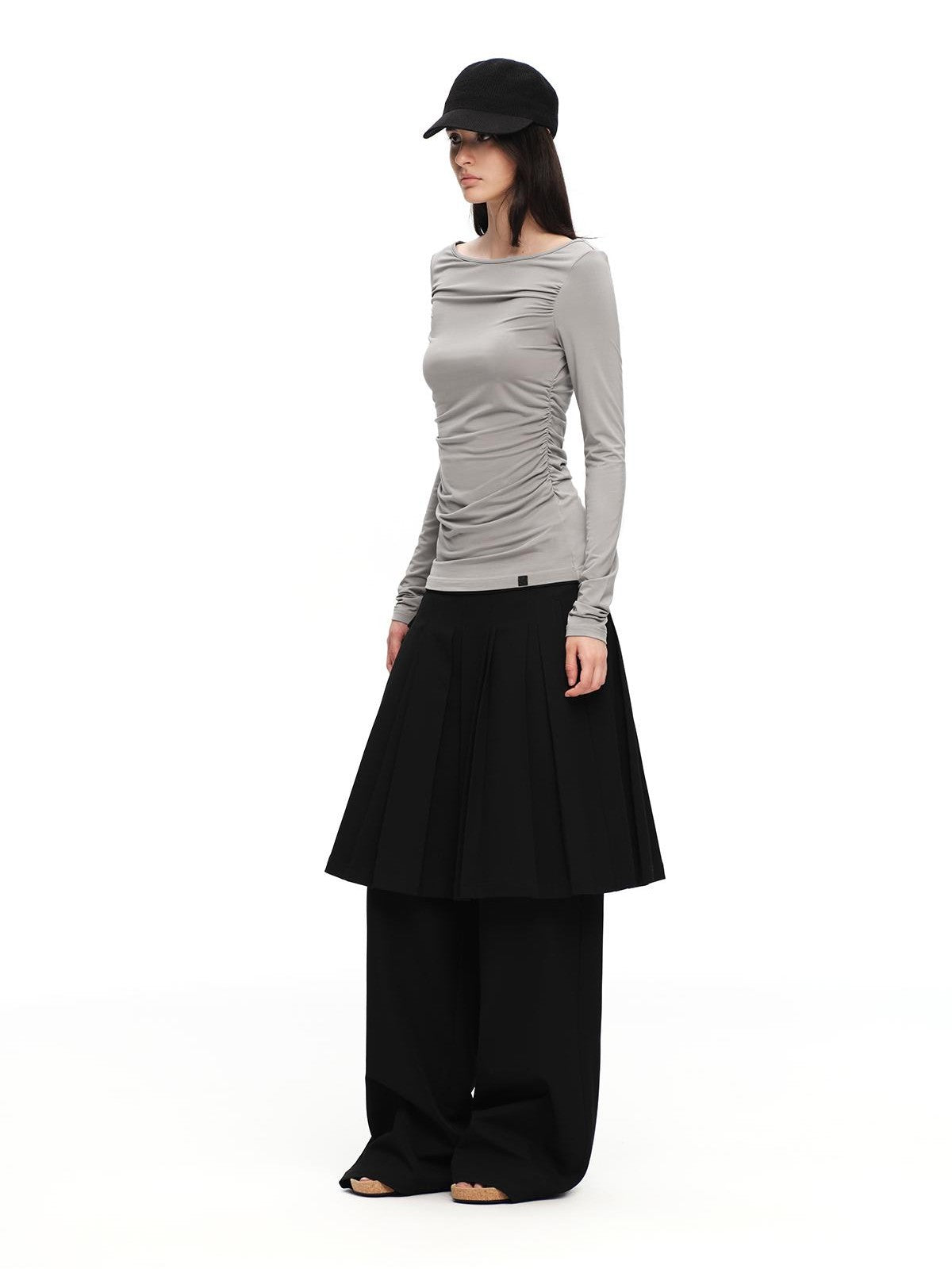 RUN TO THE FUTURE Boat Neck Ruched Slim Fit Women&