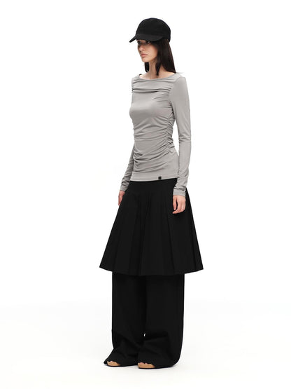 RUN TO THE FUTURE Boat Neck Ruched Slim Fit Women&