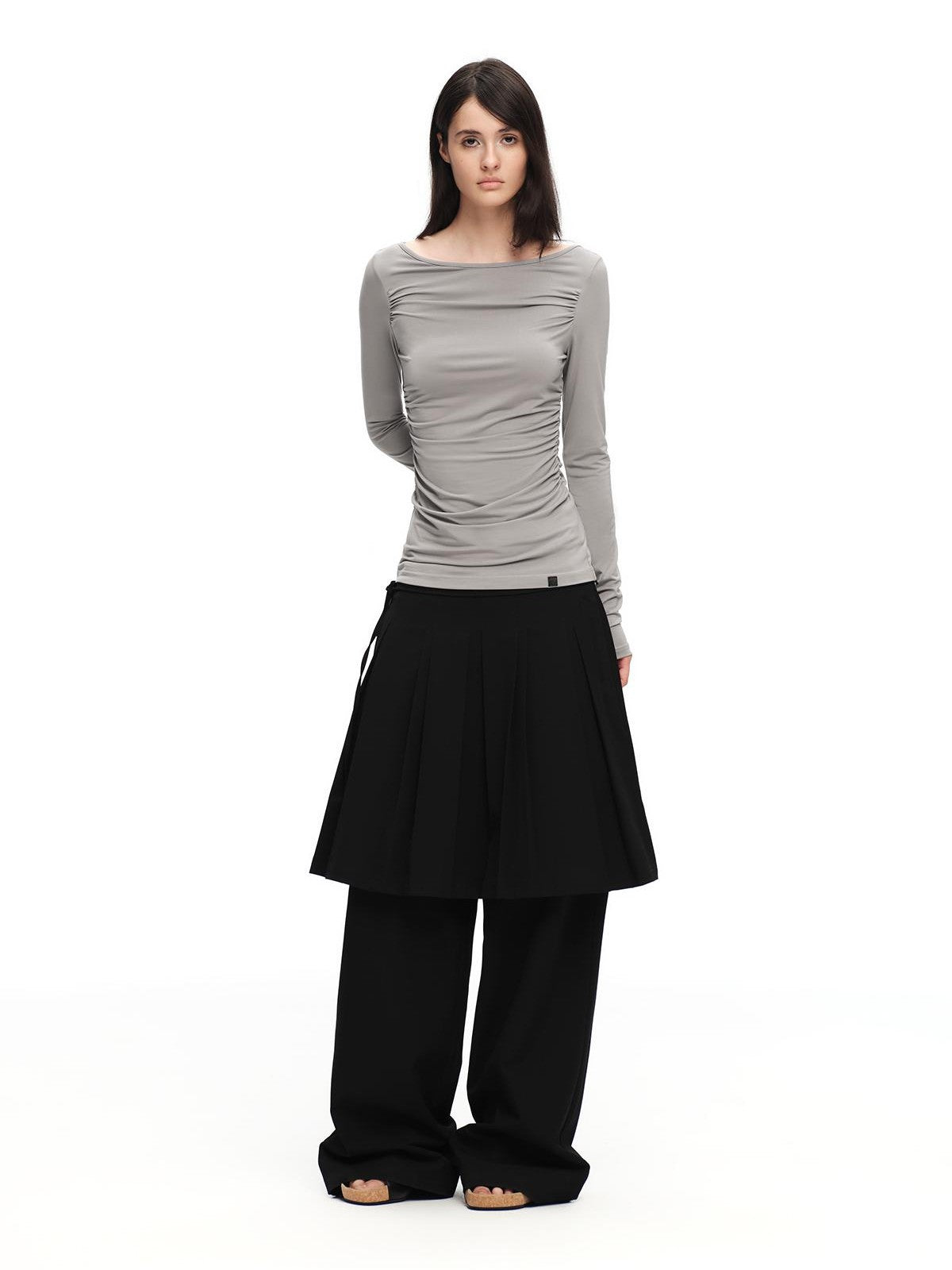 RUN TO THE FUTURE Boat Neck Ruched Slim Fit Women&