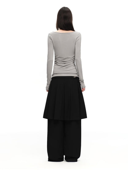 RUN TO THE FUTURE Boat Neck Ruched Slim Fit Women&