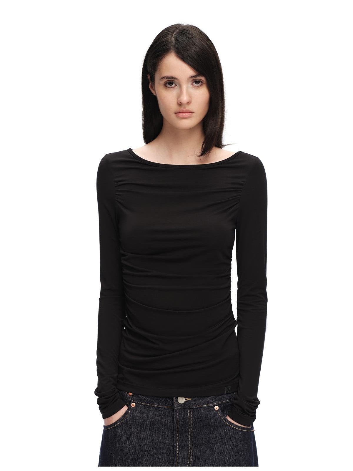 RUN TO THE FUTURE Boat Neck Ruched Slim Fit Women&