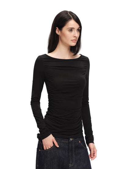 RUN TO THE FUTURE Boat Neck Ruched Slim Fit Women&