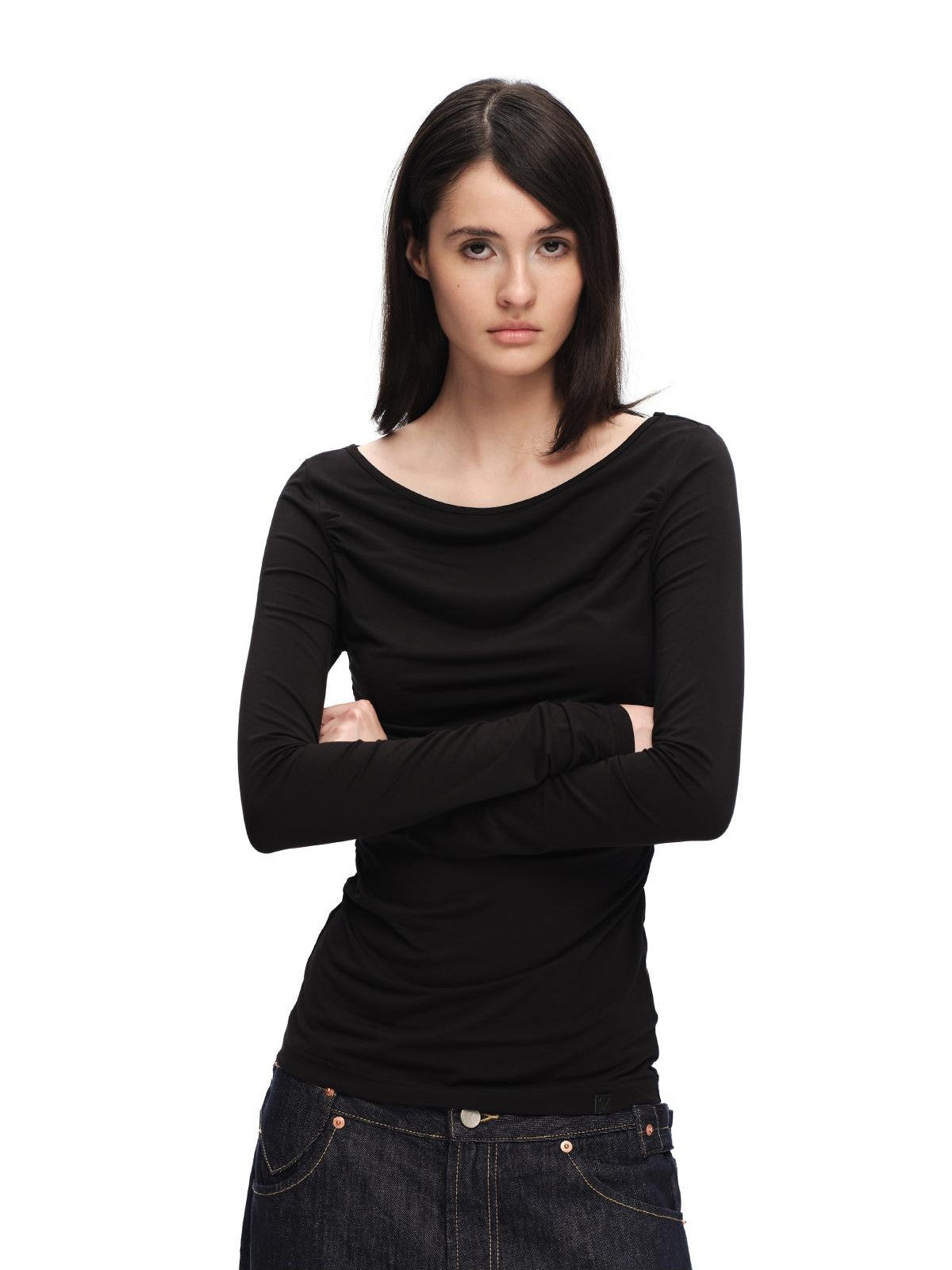 RUN TO THE FUTURE Boat Neck Ruched Slim Fit Women&