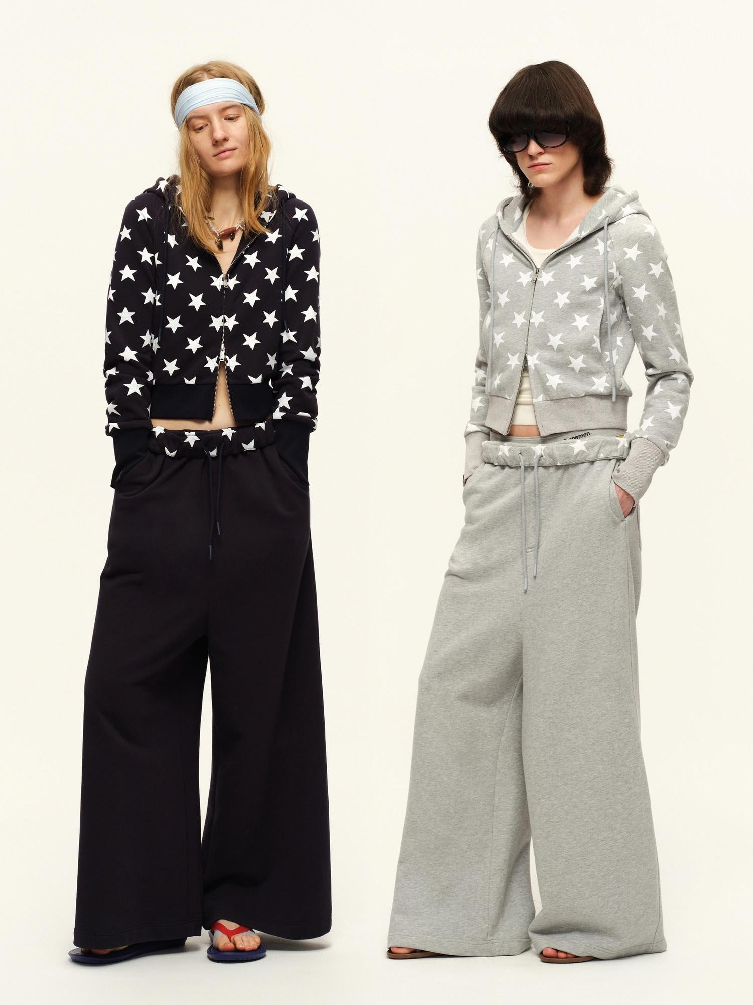 RUN TO THE FUTURE Breathable Cotton Relaxed Minimal Patchwork Unisex Sporty Printed Wide-Leg Pants
