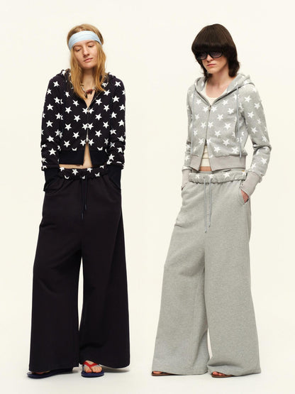 RUN TO THE FUTURE Breathable Cotton Relaxed Minimal Patchwork Unisex Sporty Printed Wide-Leg Pants