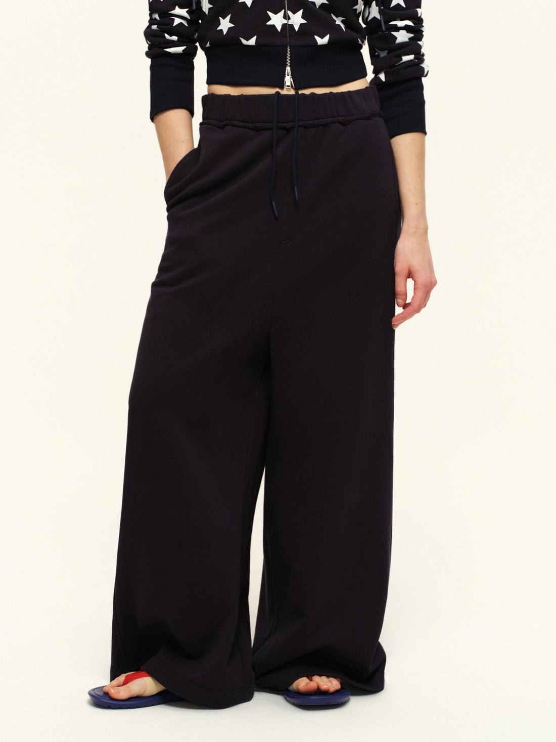 RUN TO THE FUTURE Breathable Cotton Relaxed Minimal Patchwork Unisex Sporty Printed Wide-Leg Pants