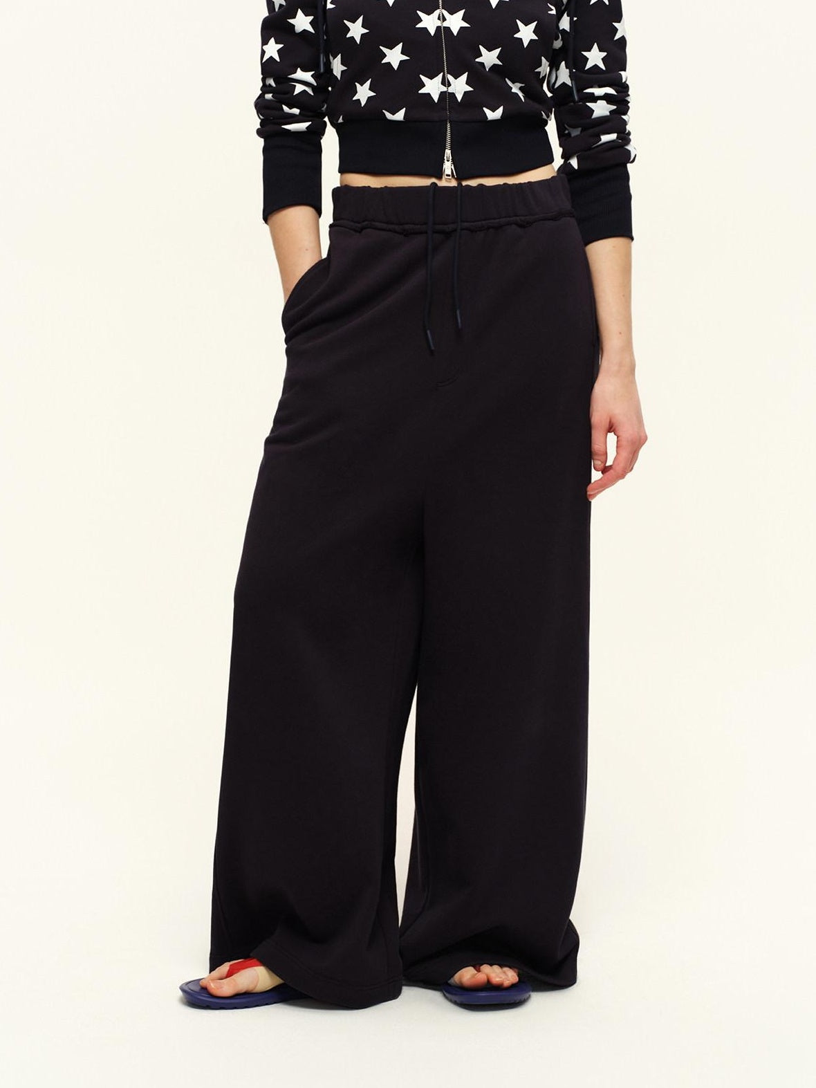 RUN TO THE FUTURE Breathable Cotton Relaxed Minimal Patchwork Unisex Sporty Printed Wide-Leg Pants