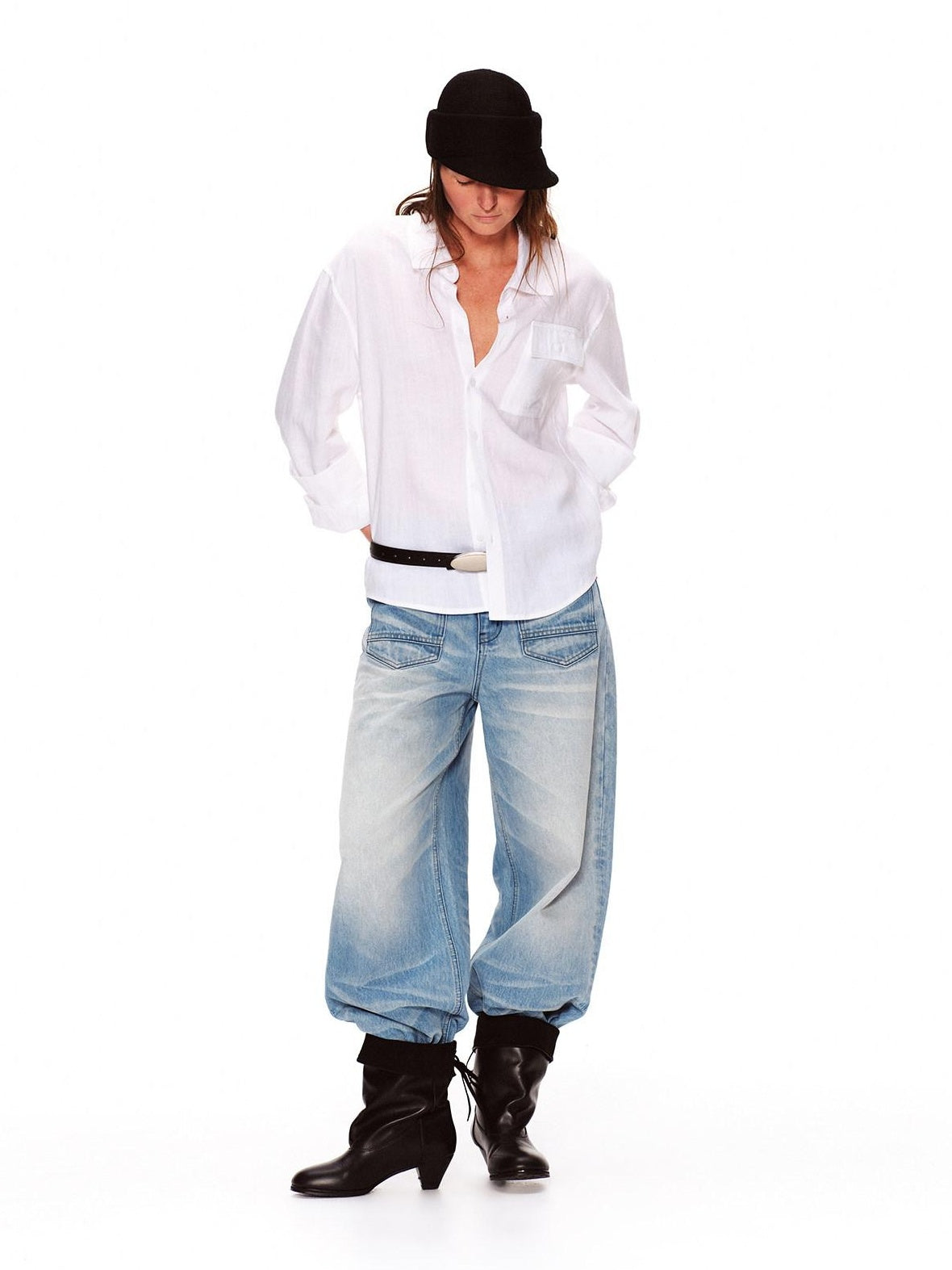 RUN TO THE FUTURE Breathable Lyocell Linen Loose Neutral Button Front Long Sleeve White Shirts