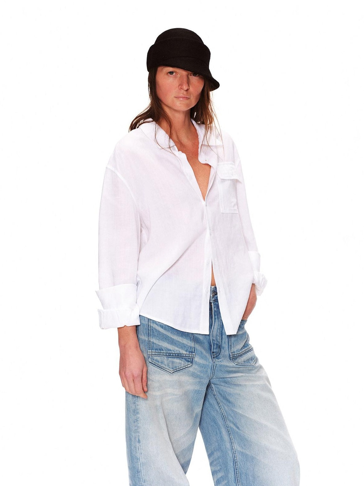 RUN TO THE FUTURE Breathable Lyocell Linen Loose Neutral Button Front Long Sleeve White Shirts