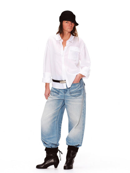RUN TO THE FUTURE Breathable Lyocell Linen Loose Neutral Button Front Long Sleeve White Shirts