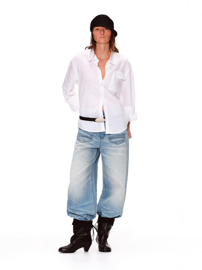 RUN TO THE FUTURE Breathable Lyocell Linen Loose Neutral Button Front Long Sleeve White Shirts