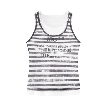 RUN TO THE FUTURE Breathable Mesh Printed Slim Fit Casual Round Neck Women Striped Tank Tops