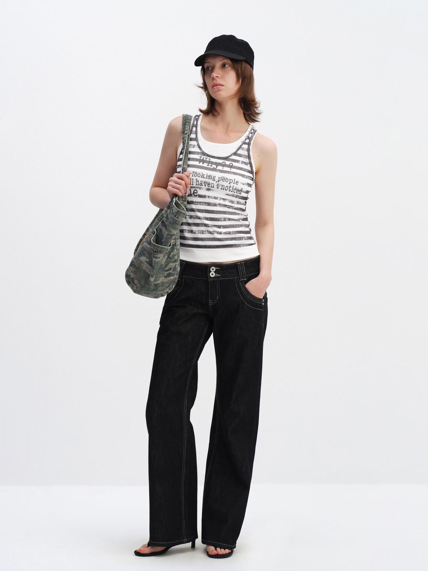 RUN TO THE FUTURE Breathable Mesh Printed Slim Fit Casual Round Neck Women Striped Tank Tops