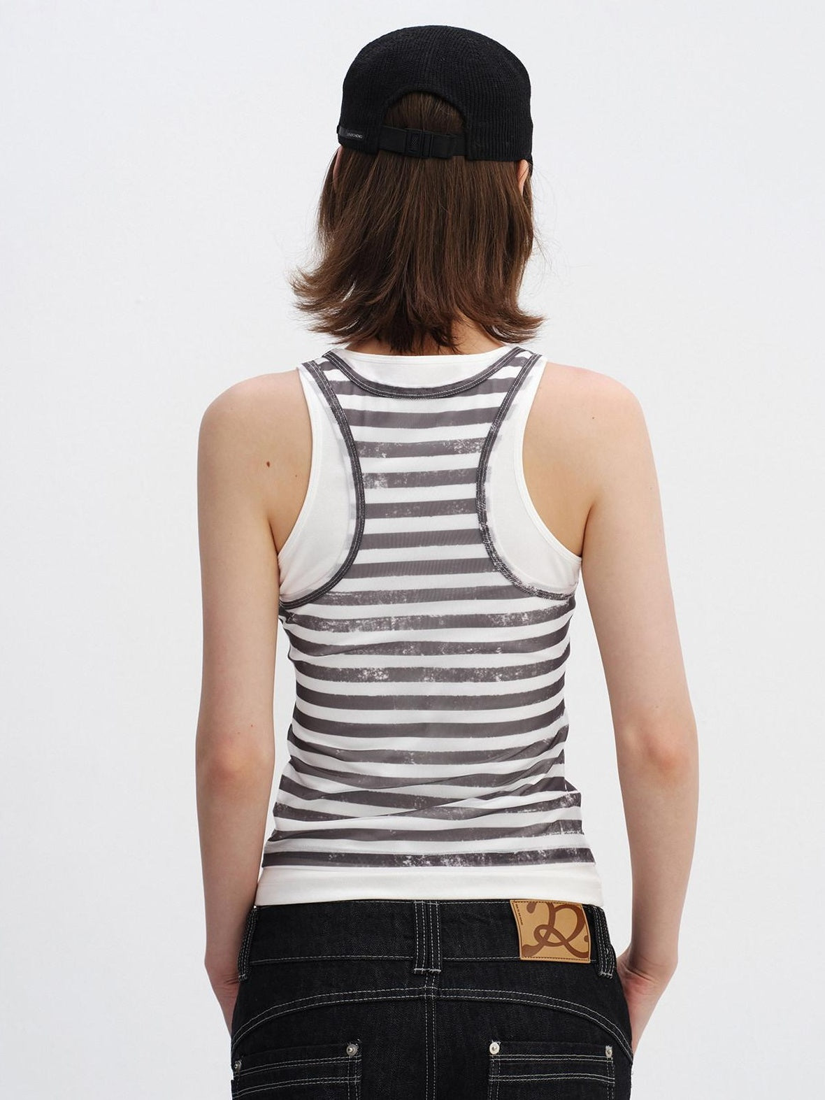 RUN TO THE FUTURE Breathable Mesh Printed Slim Fit Casual Round Neck Women Striped Tank Tops