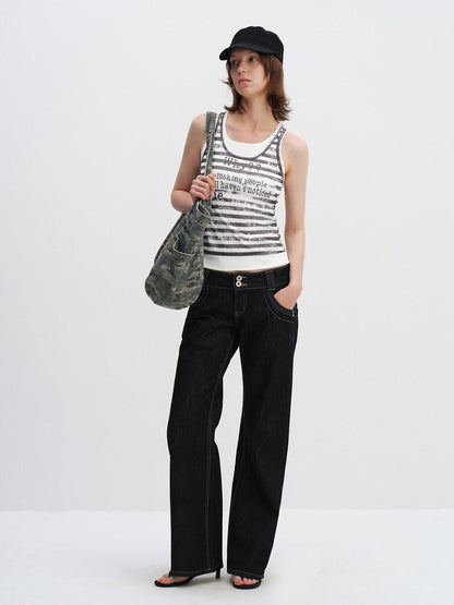 RUN TO THE FUTURE Breathable Mesh Printed Slim Fit Casual Round Neck Women Striped Tank Tops