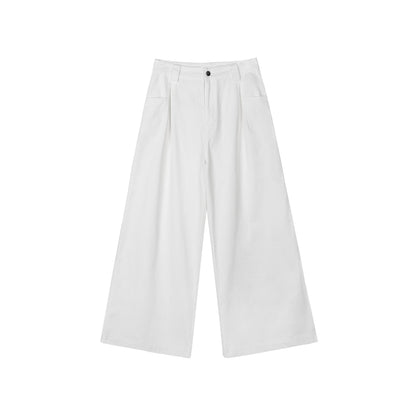RUN TO THE FUTURE Breathable Minimalist Natural Waist For Women Cotton Blend Wide-Leg Pants