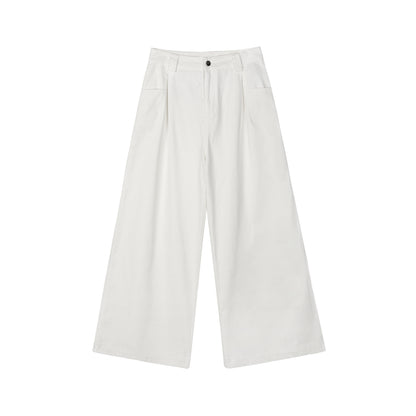 RUN TO THE FUTURE Breathable Minimalist Natural Waist For Women Cotton Blend Wide-Leg Pants