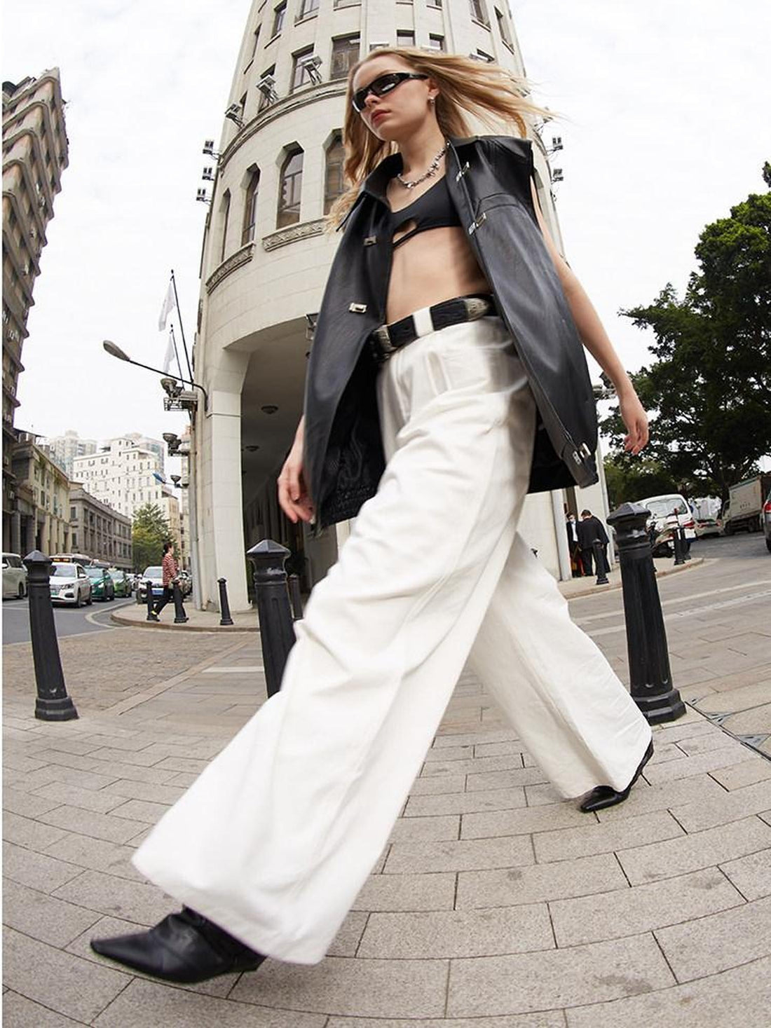 RUN TO THE FUTURE Breathable Minimalist Natural Waist For Women Cotton Blend Wide-Leg Pants