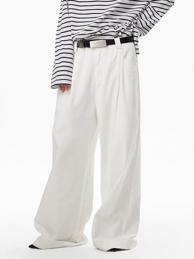 RUN TO THE FUTURE Breathable Minimalist Natural Waist For Women Cotton Blend Wide-Leg Pants