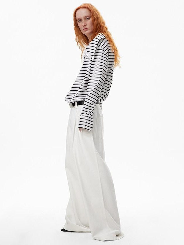 RUN TO THE FUTURE Breathable Minimalist Natural Waist For Women Cotton Blend Wide-Leg Pants